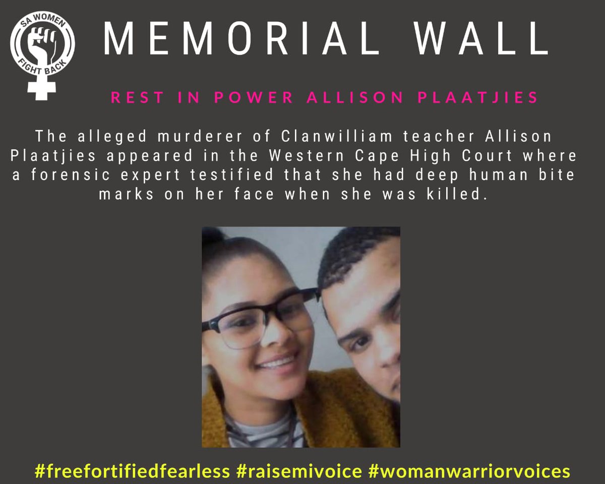 sawomenfb1's tweet image. RIP Allison 💗🖤

The details of your murder are horrific. Our hearts break that your life was taken

#memorialwall #sawfb #shewasnext #sayhername #femicide #free #fortified #fearless #justice #nobail

iol.co.za/capeargus/news…