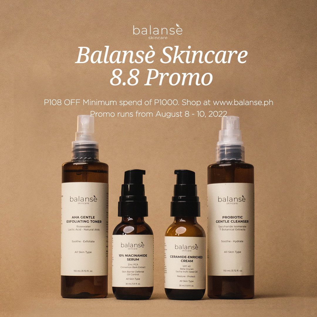 BalansePh's tweet photo. Sale Alert! Our biggest sale yet is here. Enjoy a Php108 discount for orders Php1,000 and above when you buy #BalansèSkincare products at #Balansè Website 🌐🛒🛒 https://t.co/26BMvVdyp9

Promo runs from August 8 - 10, 2022. Get yours now!

#balansè88sale #88sale #promo #skincare https://t.co/azY2vRy3Fh