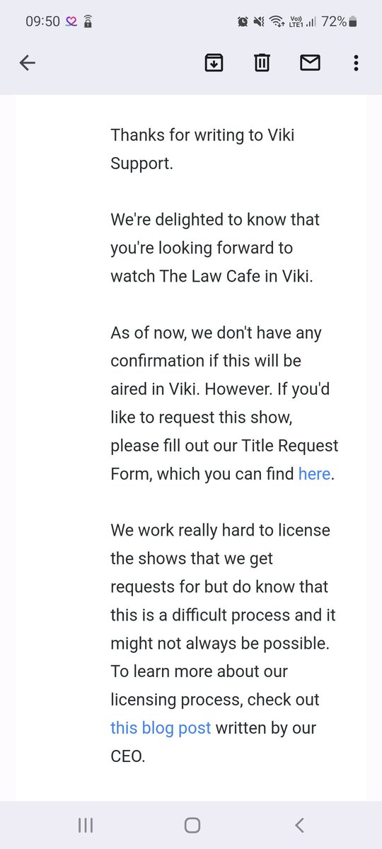 I got an answer from <a href="/Viki/">Viki</a>! Not the one I was hoping for but.... Let's fill the form, Airens and Wonnims! 💪💪 #TheLawCafe #LeeSeungGi #LeeSeYoung
