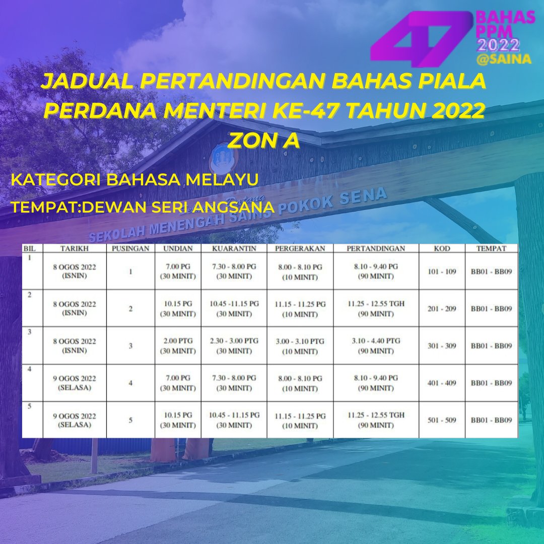 PPM48_saina's tweet photo. Jadual Pertandingan Bahas Piala Perdana Menteri kategori Bahasa Melayu
#PPM47SAINA https://t.co/FJwuzTb9iM