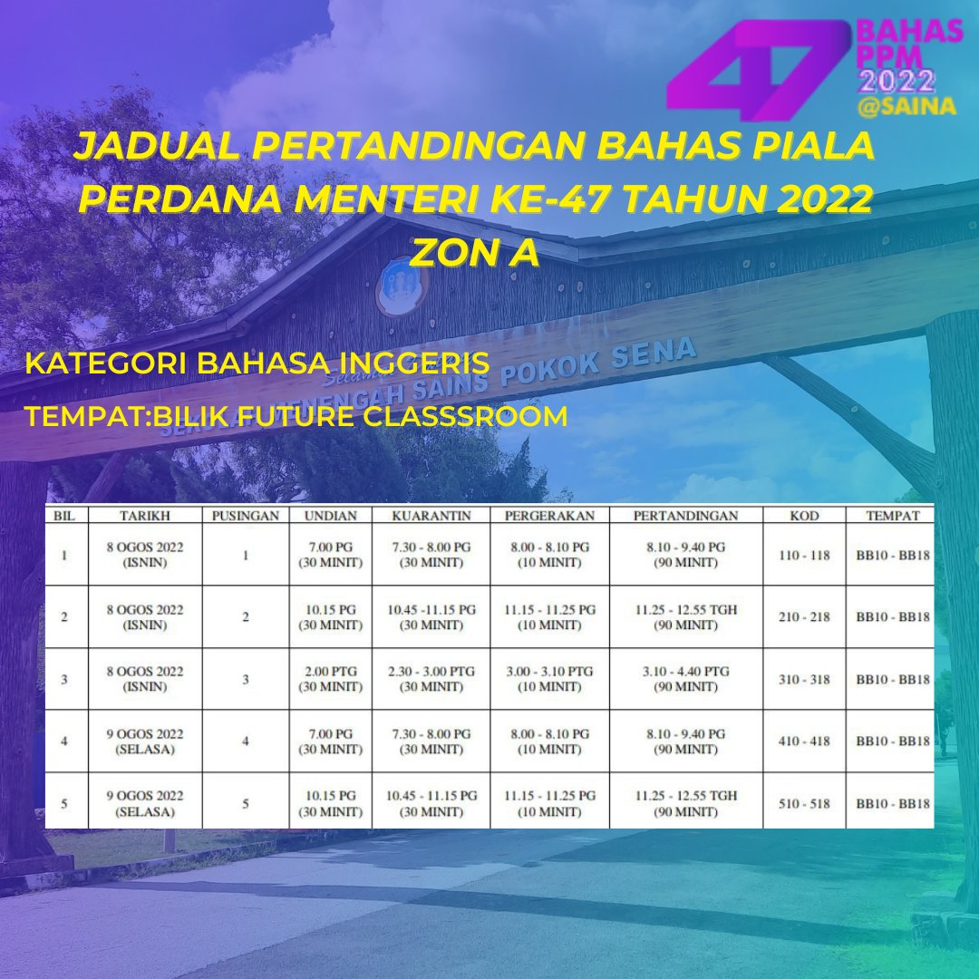 PPM48_saina's tweet photo. Jadual Pertandingan Bahas Piala Perdana Menteri kategori Bahasa Inggeris
#PPM47SAINA https://t.co/ZZmYlPI6GS