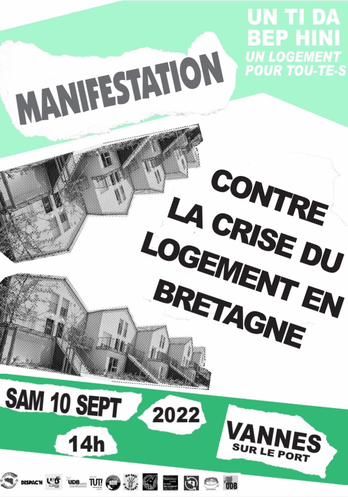 da_hini's tweet photo. Appel à manifester le 10 septembre à #Vannes à 14h sur le port, pour le droit au logement en #Bretagne par la coordination UnTiDaBepHini.
#Zonetendue, habitat social, #StatutDeRésident, régulation de la location touristique, pour que les elu.e.s agissent, des solutions existent. https://t.co/z4YLJvCm13