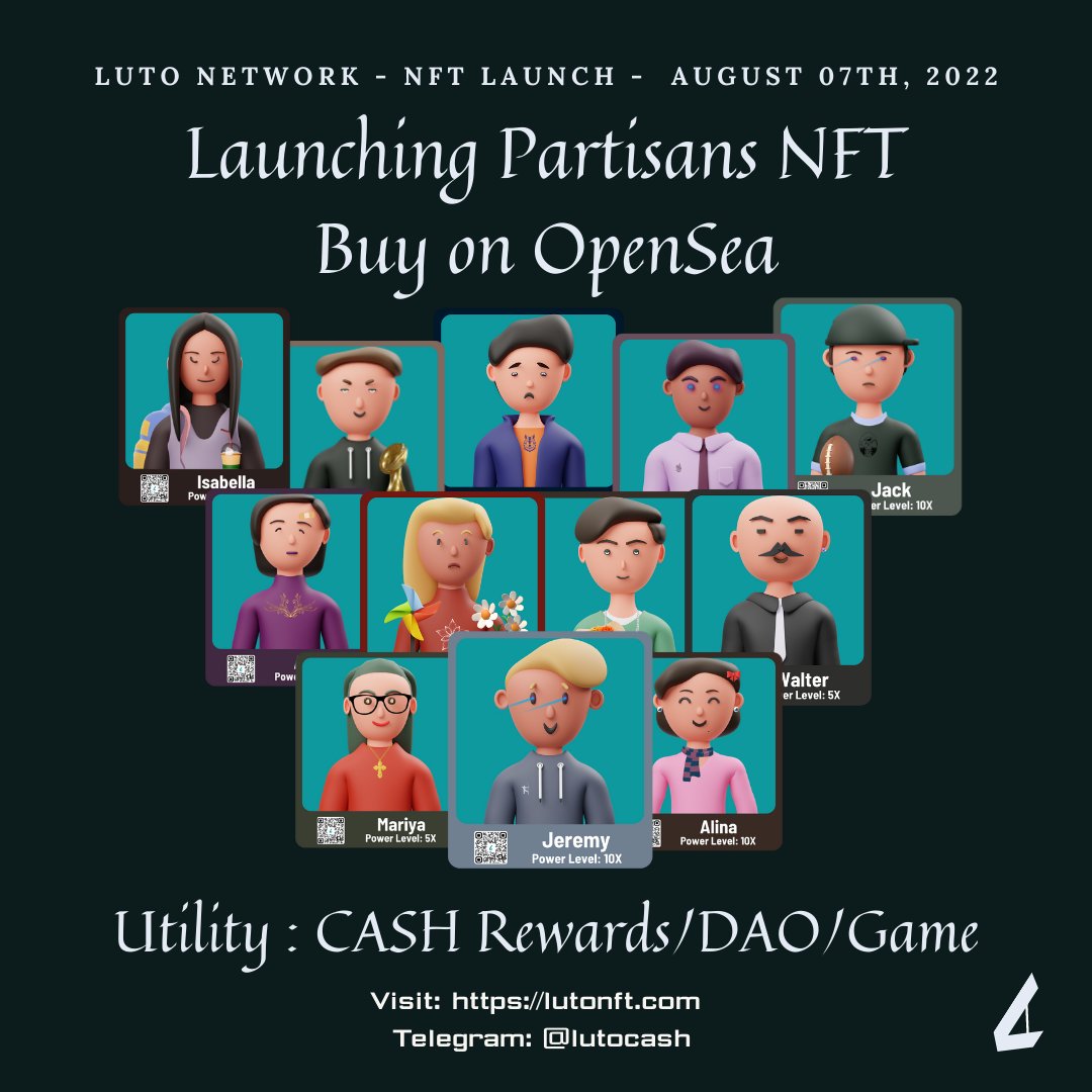 LutoCash's tweet photo. 📌Partisans Series Launch on #OpenSea.
#NFT will be listed for sale on the OpenSea marketplace.

Listing Time: 10:00 AM UTC, August 07th, 2022

#NFT Utility: NFTs [Holder] <-> CASH

#LutoNFTs = #PassiveIncome
Total #NFTs = 100 Only

#FreeMintAlert #nftart #BNB #BNBChain #Polygon https://t.co/GVpWzP5BN0