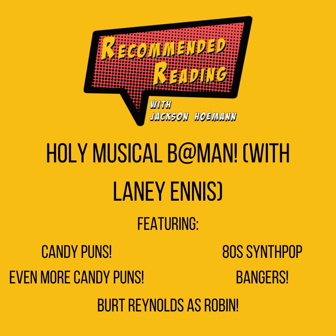 ReccReadingCast's tweet image. Co-captains of the Friendship-ship Jackson and @caramelindarox sit down to discuss Starkid's stage musical adaptation of the caped crusader! Join us for puns, discussions about Robin's place in the Batman zeitgeist, and LOTS of candy puns! Out NOW!
open.spotify.com/show/55Zrhh9dz…