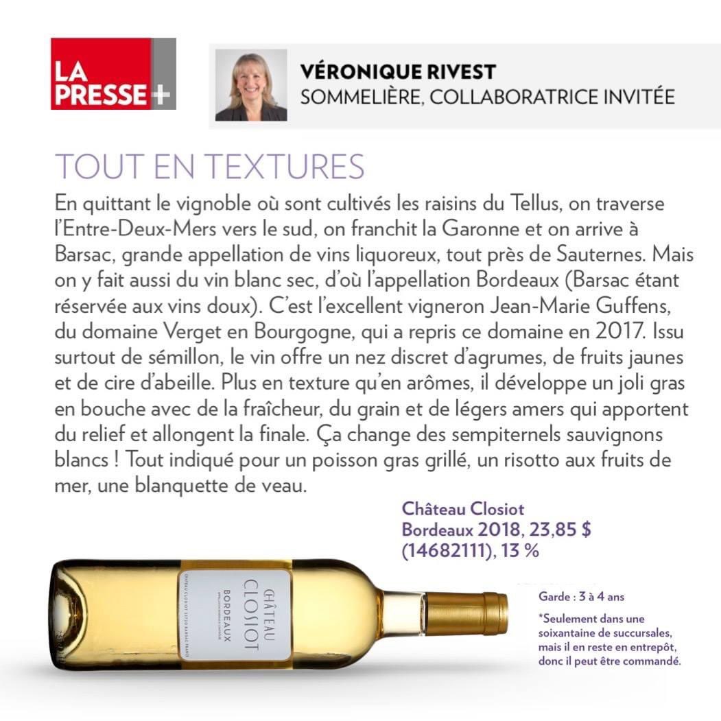 D'autres éloges pour Closiot!  🥳
Merci <a href="/veroniquerivest/">Véronique Rivest</a> !
Accès au vin:  saq.com/fr/14682111
**S’il n'est pas dans ta succursale, ils pourront t'en commander... 😉

<a href="/GuffensWine/">Guffens</a> <a href="/LaSAQ_officiel/">lasaq_officiel</a> <a href="/LP_LaPresse/">La Presse</a> #vin #bordeaux