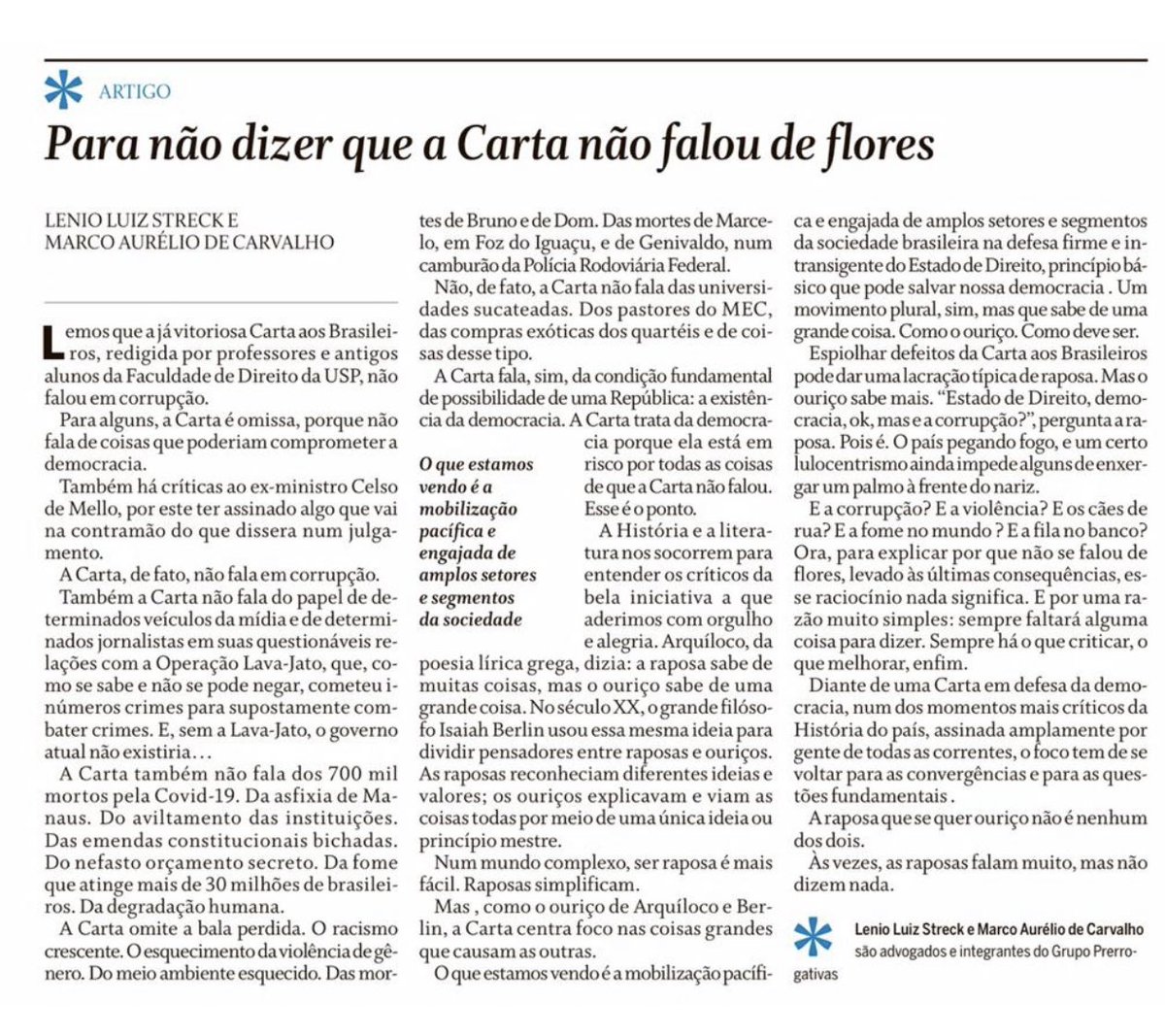Resposta a Sardenberg que criticou a Carta aos Brasileiros! Hoje no O GLOBO: leiam e espalhem!
