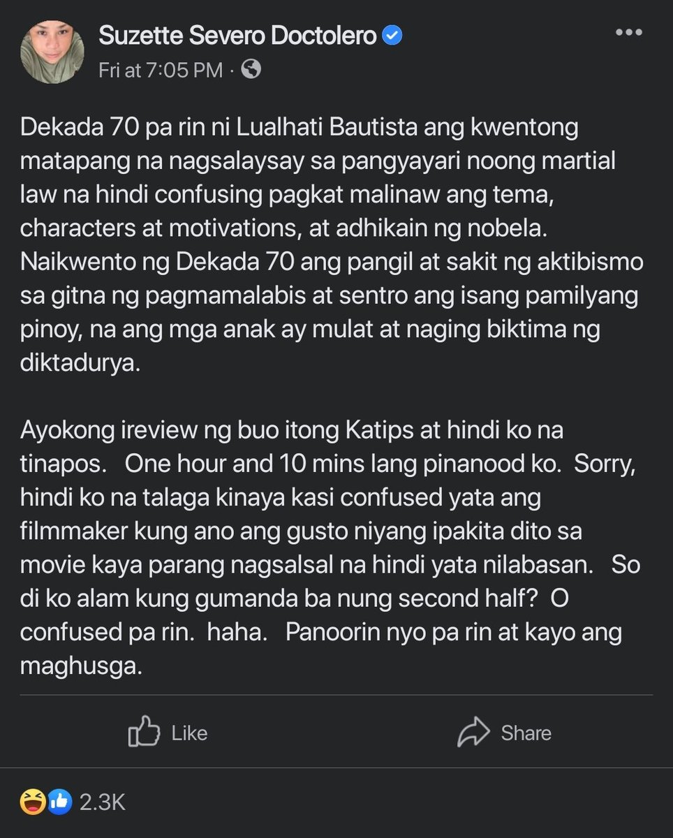 ohohvin_'s tweet photo. At least yung Dekada 70 ni Lualhati Bautista, nilarawan yung mga hindi magagandang nangyari during the Martial Law.
Eh yung Katips, saan ka nakakita ng aktibistang nakikipaglaban sa diktadurya habang nagkakantahan? Partida, multi-awarded yan ng FAMAS 🥴 #KaTsip #KaCheaps https://t.co/QYvd9VfRje