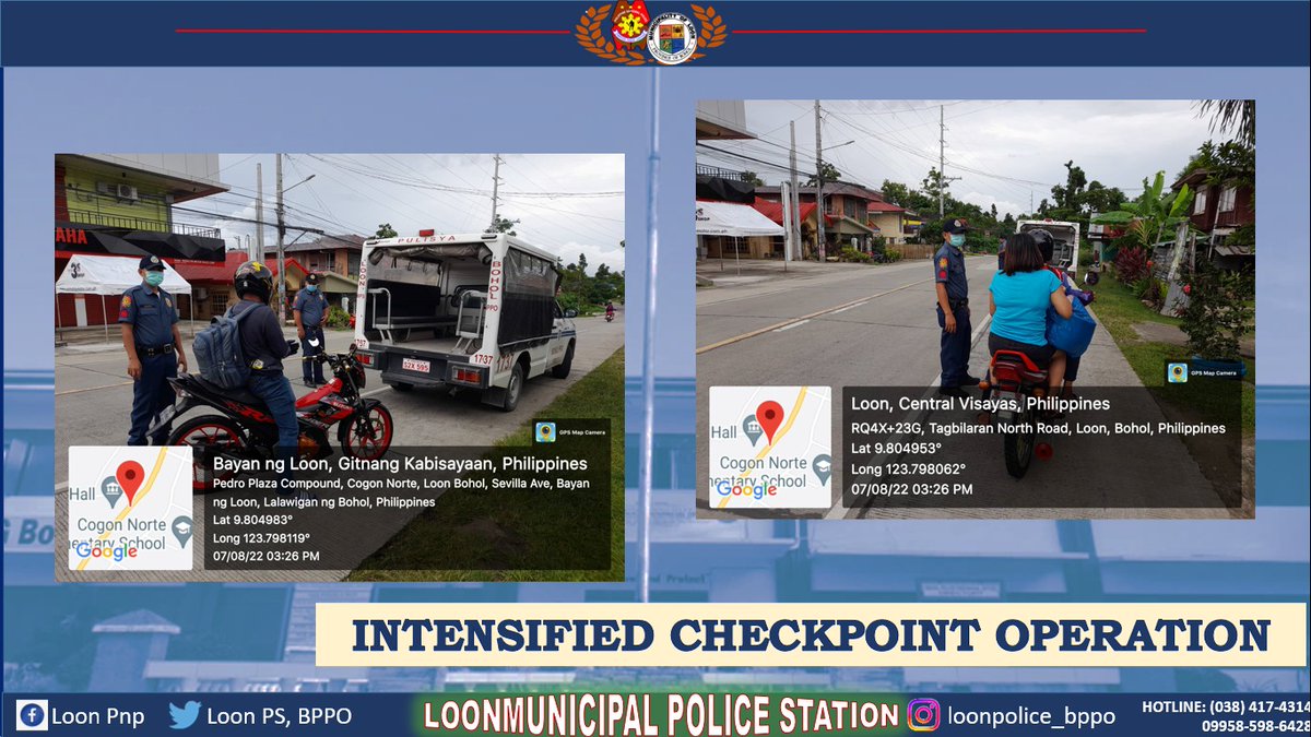 loonpsbppo's tweet photo. August 7, 2022: Loon, Bohol - Intensified Checkpoint Operations
#TeamPNP
#TeamLoonGoodCops
#WeServeAndProtect
#PNPPATROLPLAN2030 https://t.co/EkmXjnME6f