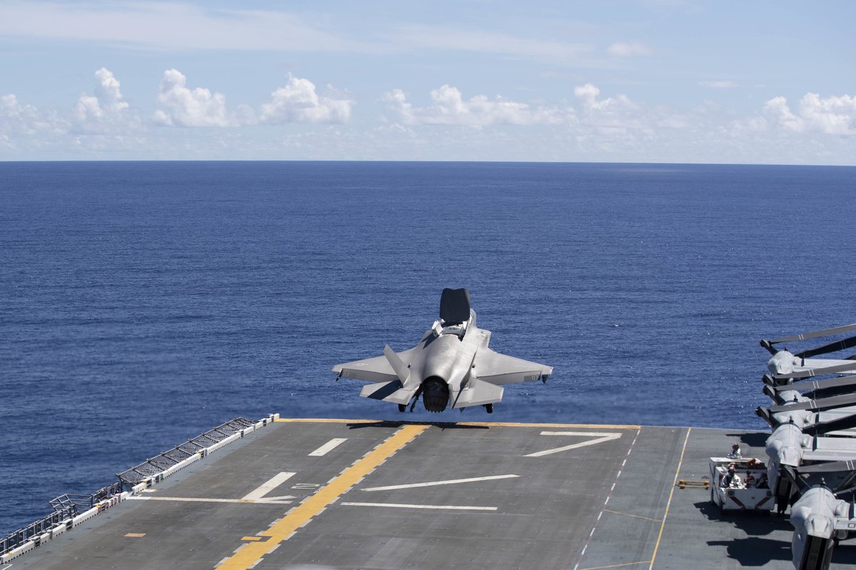 F-35B Lightning II aircraft, assigned to Marine Medium Tiltrotor Squadron 262 (Reinforced), @31stMeu, launches from the @USNavy's USS Tripoli, Aug. 4. Tripoli and #31stMEU are operating in the @US7thFleet as a ready response force to defend a #FreeAndOpenIndoPacific. #Aviation