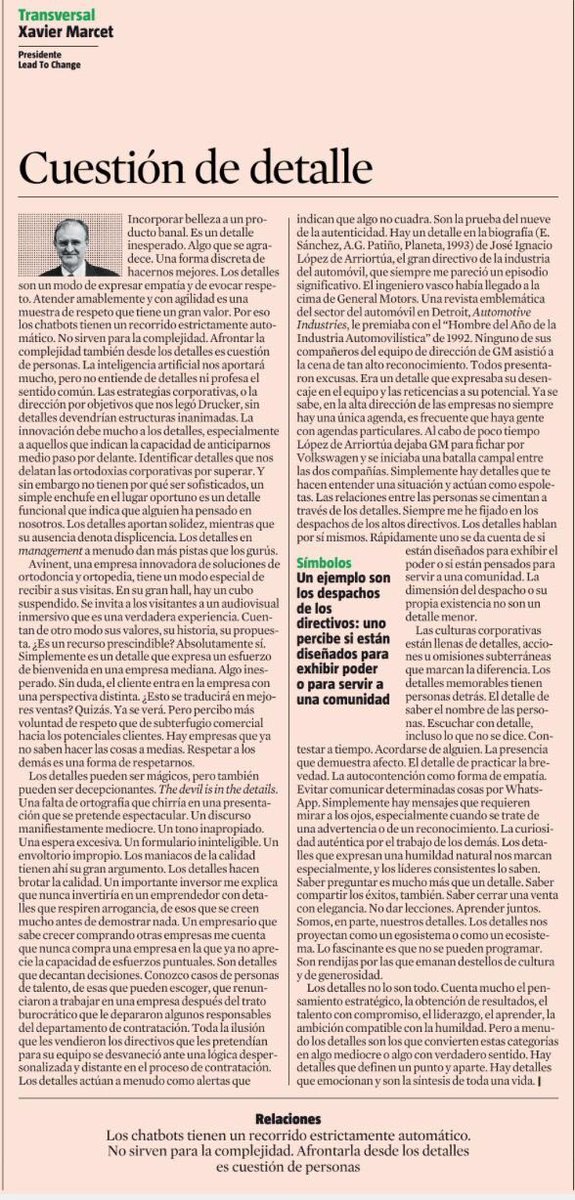 Los detalles marcan la diferencia. Excelente articulo de <a href="/XavierMarcet/">Xavier Marcet</a>