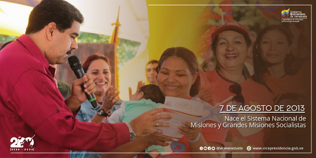 #Efemérides || El #7Ago de 2013 el Jefe de Estado, <a href="/NicolasMaduro/">Nicolás Maduro</a>, fundó el Sistema Nacional de Misiones y Grandes Misiones Sociales, en pro de favorecer a los sectores más vulnerables de nuestra #Patria.