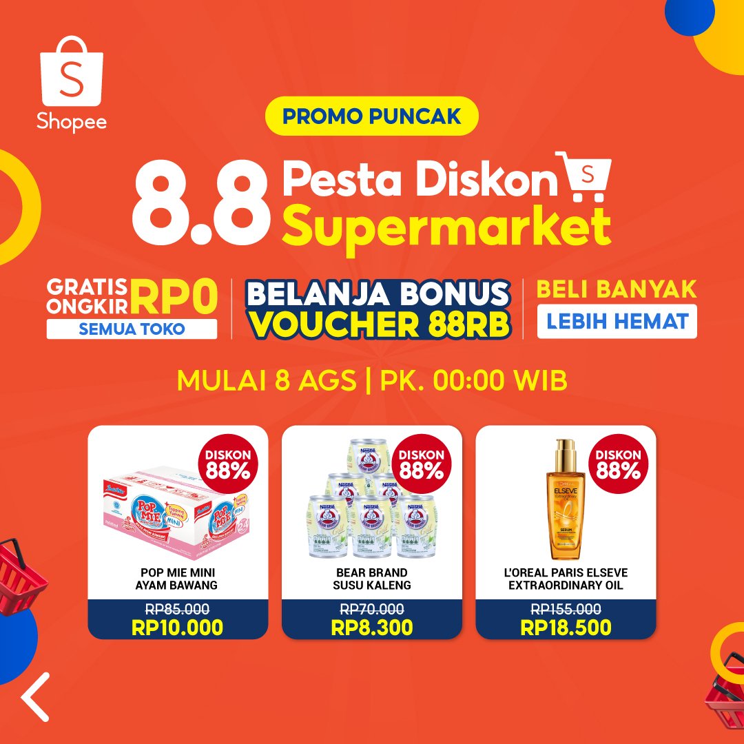 sitt_a's tweet photo. Yuk meriahkan pesta diskon 8.8 shopee!!! Banyak diskon plus gratis ongkir min belanja 0 rupiaahh. Gaskann!!
https://t.co/fdhnkRVbtf
https://t.co/fdhnkRVbtf

#Shopee88Supermarket #Shopeeracun #gratisongkir #racunshopee #racuninbodycare https://t.co/GWoF60i6o3