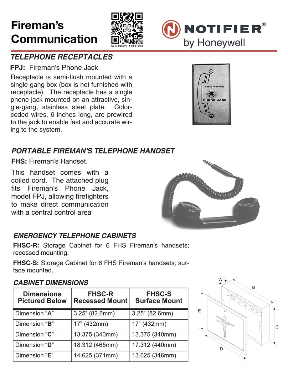 AVSecuritySyst1's tweet image. #Notifier
#FirefightersCommunication
#FPJ
#FiremansPhoneJack
#SingleGang
#Receptacle
#FHS
#FiremansHandset
#CoiledCord
#FHSCR
#FHSCS
#FiremansHandsetsCabinet
#Recessed
#Surface
#Honeywell
#AVSecuritySystems