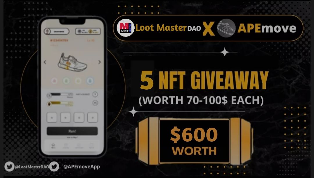 Loot Master DAO (Supporting Early Projects 🚀) (@lootmasterdao) on Twitter photo 📣 Massive Giveaway 🎉
🏆Prize Pool ($600)
5 #FREE NFTs (Worth $80-$100 Each)
✅ Follow <a href="/LootMasterDAO/">Loot Master DAO (Supporting Early Projects 🚀)</a> & <a href="/APEmoveApp/">APEmove | #MoveToEarn</a>
✅ Like & RT + Tag 3 frens
✅ Join Discord: discord.gg/nUatrbFvSA
1/2 📣 Massive Giveaway 🎉
🏆Prize Pool ($600)
5 #FREE NFTs (Worth $80-$100 Each)
✅ Follow <a href="/LootMasterDAO/">Loot Master DAO (Supporting Early Projects 🚀)</a> & <a href="/APEmoveApp/">APEmove | #MoveToEarn</a>
✅ Like & RT + Tag 3 frens
✅ Join Discord: discord.gg/nUatrbFvSA
1/2