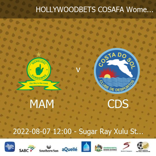 HOLLYWOODBETS COSAFA Women's Champions League 2022 - Mamelodi Sundowns Ladies v Costa do Sol 2022-08-07 12:00 - Sugar Ray Xulu Stadium. Check out the full statistics here  - livestats.geniussports.com/u/COS/219923/i…