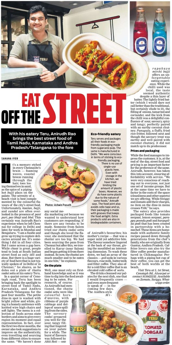 With his eatery 'Teru', Anirudh Rao brings the best street #food of #TamilNadu, #Karnataka and #AndhraPradesh/#Telangana to the fore.
#Foodreview #streetfood #restaurant #Chennai
<a href="/NewIndianXpress/">The New Indian Express</a> <a href="/xpresstn/">TNIE Tamil Nadu</a> <a href="/SahanaIyer5/">Sahana Iyer</a> 

Read here: bit.ly/3dcbtvL