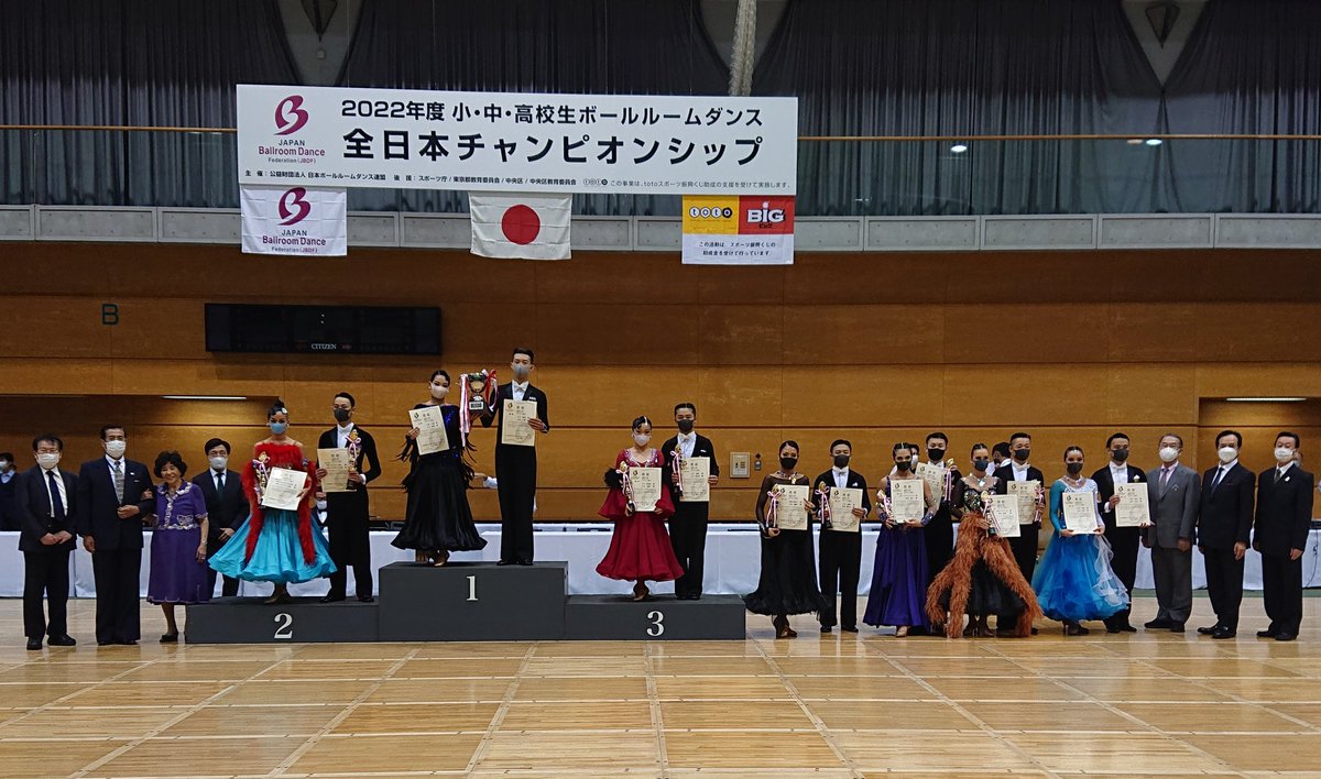 スタンダード高校生男女カップル
優勝1番木下 将希ー小西 乙愛
２位9番中村 エドワード漸
              ー中村  エリザベス永理
３位6番山下 遥聖ー山下 実彩妃
４位7番小島 獅桐ー馬場 梨紗子
５位8番外村 温仁ー石井 ｱﾝｼﾞｪﾘｰﾅ
６位5番濱田 琉成ー内山 マリーナ
７位4番吉田 周平ー吉田 有沙