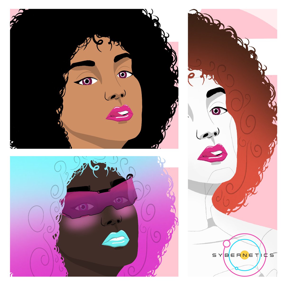 SyberneticsNFT's tweet image. First look at final variants of the Afro trait by @ChippedPixels! 👀🔥👩‍🦱