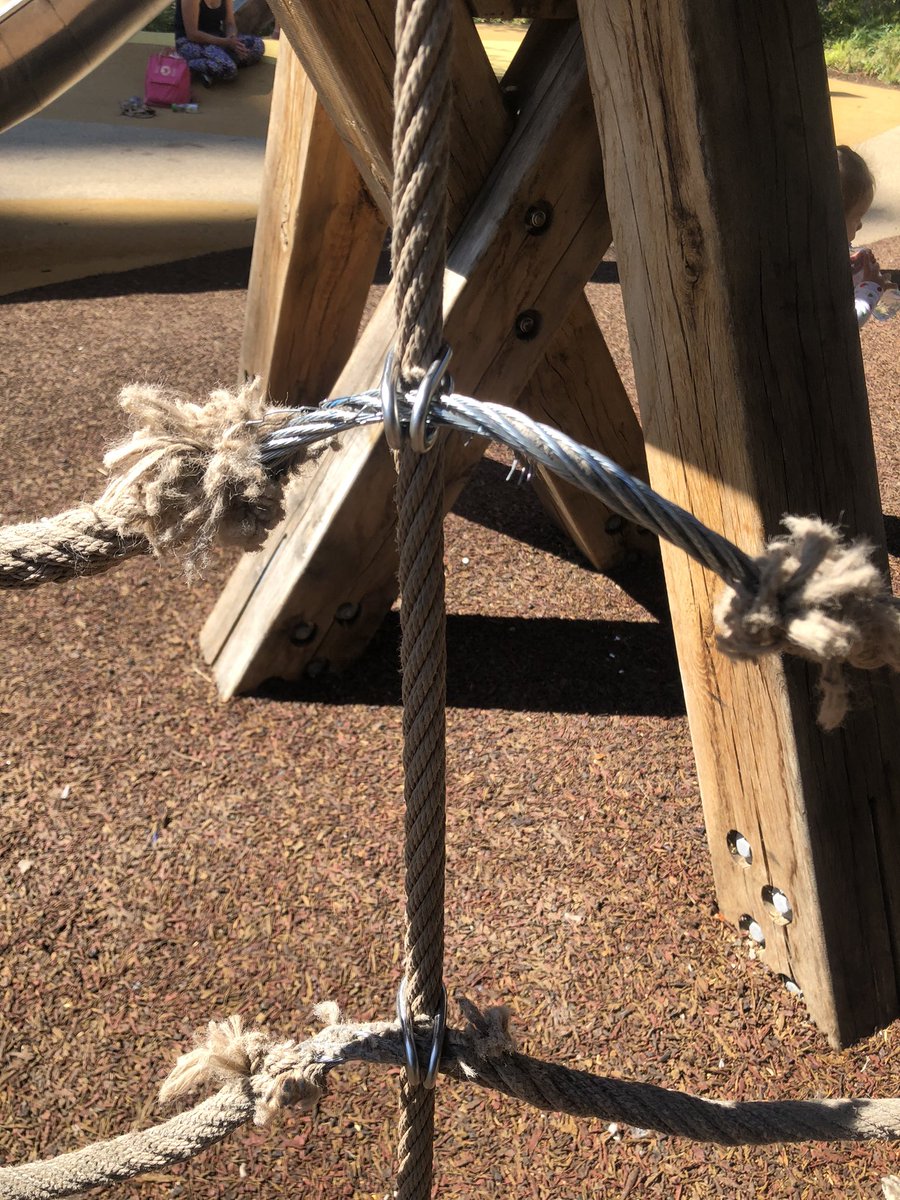 sach291's tweet photo. @yourcroydon I cannot find a single phone line that seems to allow me to report this damage to one of the climbing frames in Queen’s Park (the one opposite the town hall) - I have put a sign on the ropes to warn other parents. Please address this ASAP https://t.co/7sKugwx0pV