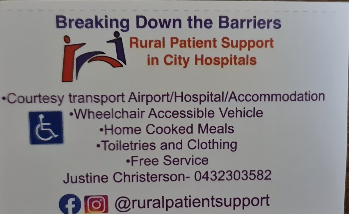 ruralpatient's tweet photo. #rural #ruralhealth #ruralqld #ruralnsw
Free service available in Brisbane for any rural, regional or remote patient/carer/family required to travel to Brisbane to access medical care please can you RT #health https://t.co/0Txibu60vr