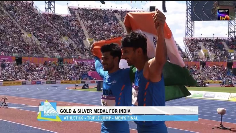 HISTORY: 

GOLD AND SILVER BOTH TO INDIANS IN TRIPPLE JUMP. What a phenomenal performance in track and field. #India #CommonweathGames