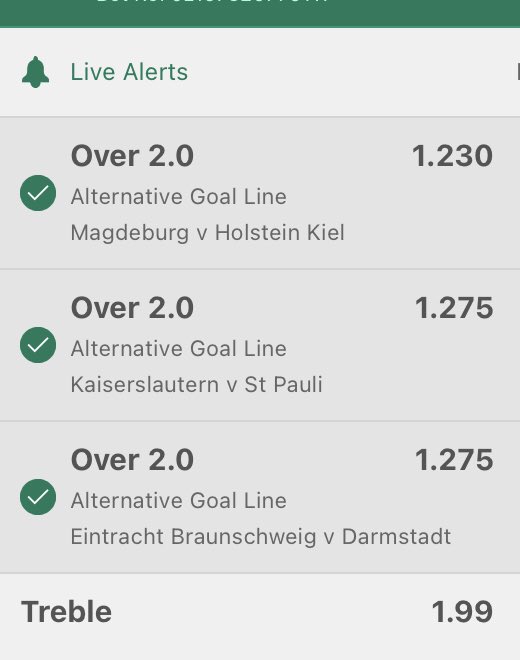 8Black_Inplay's tweet photo. Here’s all of todays bets 👇
Pic 1 #8BBOTD✅ 3u
Pic 2 #8BDoubleDouble✅ 2u
Pic 3 #8BTripleDouble✅ 2u
Combining all as an acca pays @ 6.99✅ 0.5u (Pic 4)
GL if you’re on these ❤️
❤️’s & RT’s welcome https://t.co/PSJgXemTuD