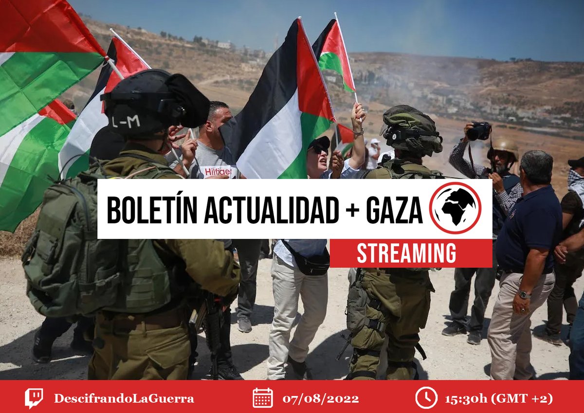 📹🇵🇸🇮🇱 Continúa escalando la tensión en el conflicto palestino-israelí. En dos horas y media (15:30h. GMT+2) nuestros compañeros @nestorpa99 y @AleGeo__ analizarán todas las vertientes de la crisis en nuestro canal de Twitch. ¡Nos vemos! twitch.tv/descifrandolag…