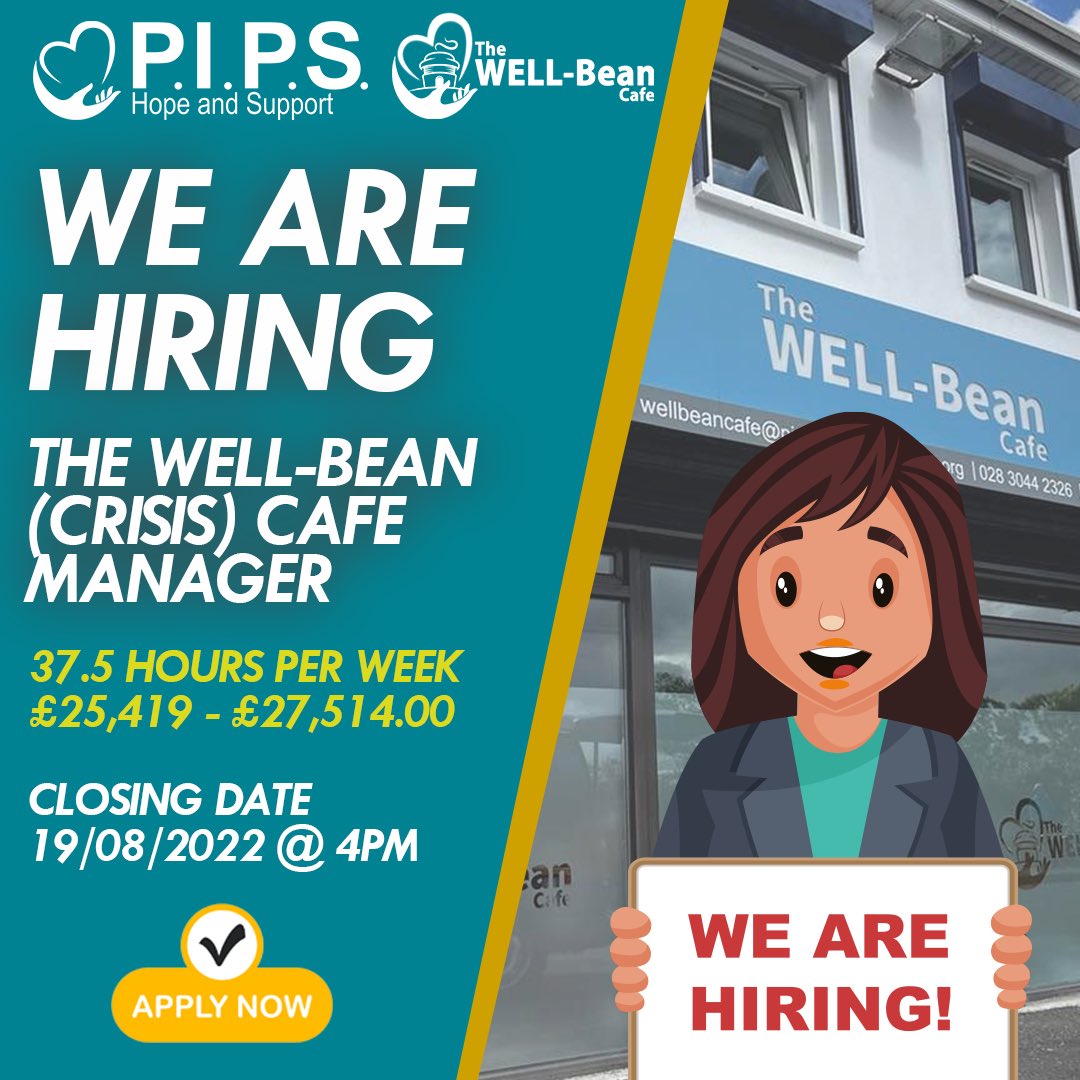 PIPS Hope & Support (@pipshopesupport) on Twitter photo Recruitment Drive๐ค๐ป
Weโre recruiting within our Counselling Dept in the Newry & Lurgan offices
1๏ธโฃCounselling Coordinator
2๏ธโฃFirst Contact Counselling Navigator
3๏ธโฃAdult Counselling Coordinator
4๏ธโฃThe WELL-Bean (Crisis) Cafe Manager
Download applications at pipshopeandsupport.org/careers Recruitment Drive๐ค๐ป
Weโre recruiting within our Counselling Dept in the Newry & Lurgan offices
1๏ธโฃCounselling Coordinator
2๏ธโฃFirst Contact Counselling Navigator
3๏ธโฃAdult Counselling Coordinator
4๏ธโฃThe WELL-Bean (Crisis) Cafe Manager
Download applications at pipshopeandsupport.org/careers