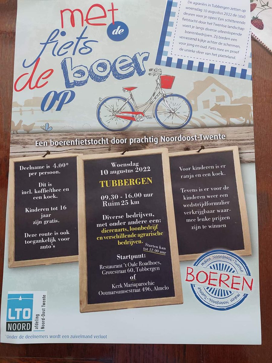 Een aanrader voor wie een kijkje wil nemen bij collega agrarische ondernemers! Woensdag 10 augustus👇👇
<a href="/LTONOTwente/">LTO Noord Oost Twente</a>