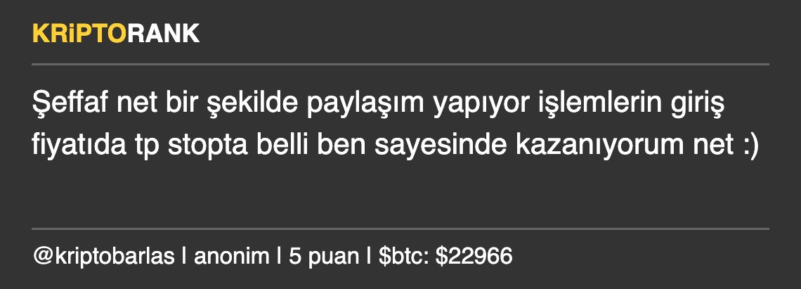 kriptorank's tweet photo. Kripto Barlas @kriptobarlas ile ilgili yeni yoruma gözat #kriptorank #kriptopara https://t.co/Xn7MVViCbZ