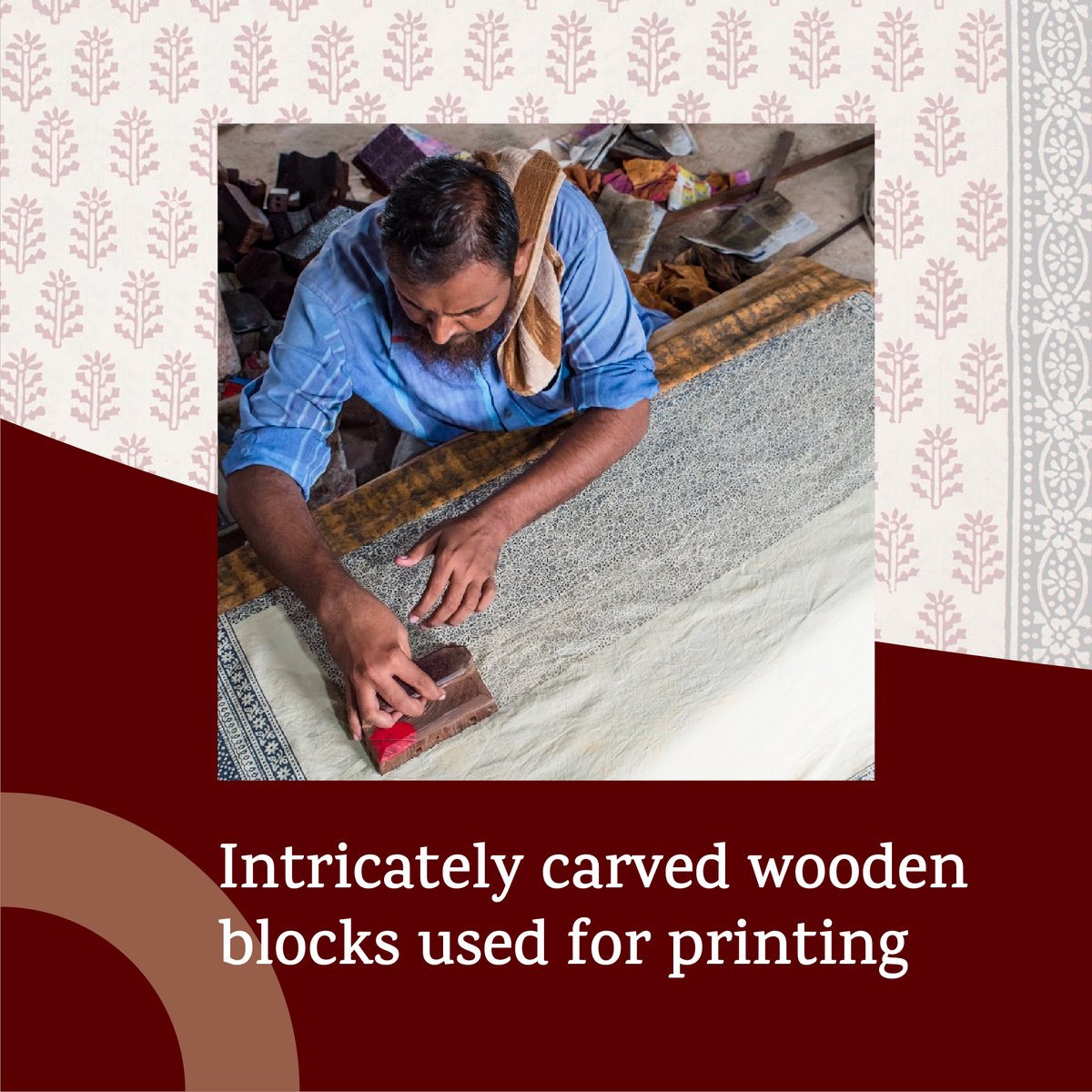 #BaghPrinting is a specialised form of wooden hand-block printing. Some of the traditional designs carved on wooden printing blocks date back over 400 years! 

This #NationalHandloomDay, let's go #Vocal4Local and support our handloom artisans. #MyHandloomMyPride