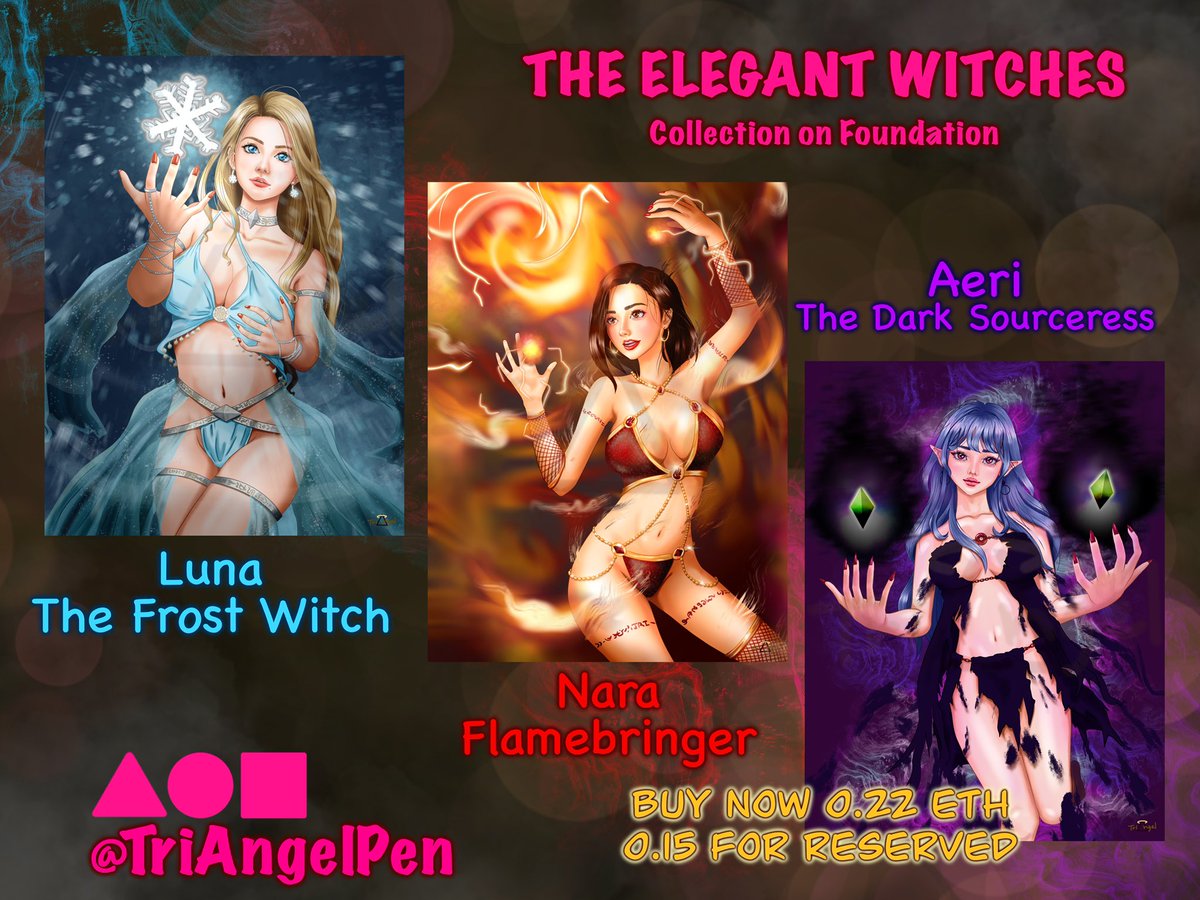 ❤️❄️The Elegant Witches💕🌟 Besutiful and Sexy Witches that will melt your heart❤️‍🔥 Only 0.22 ETH Buying now or 0.15 ETH for Reserved!! foundation.app/collection/ele… #NFTCollection #nftcollector #nft #FoundationNFT #nftgirlart #NFTTHAILAND