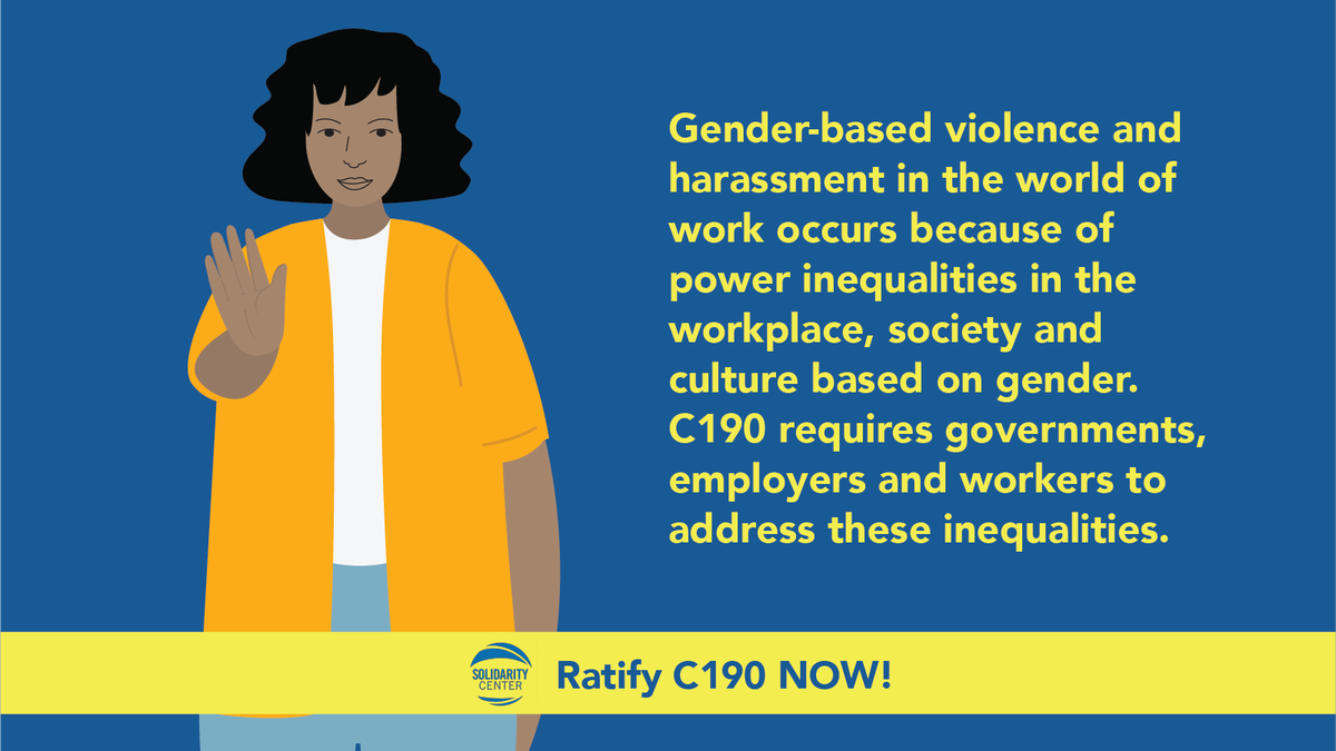 Solidarity Center (@solidaritycntr) on Twitter photo All governments must #RatifyC190!
<a href="/AWID/">AWID</a> <a href="/CWGL_Rutgers/">Center for Women's Global Leadership</a> <a href="/WIEGOGLOBAL/">WIEGO</a> <a href="/ITF_Women/">ITFWomen</a> <a href="/equaltimes/">Equal Times</a> All governments must #RatifyC190!
<a href="/AWID/">AWID</a> <a href="/CWGL_Rutgers/">Center for Women's Global Leadership</a> <a href="/WIEGOGLOBAL/">WIEGO</a> <a href="/ITF_Women/">ITFWomen</a> <a href="/equaltimes/">Equal Times</a>
