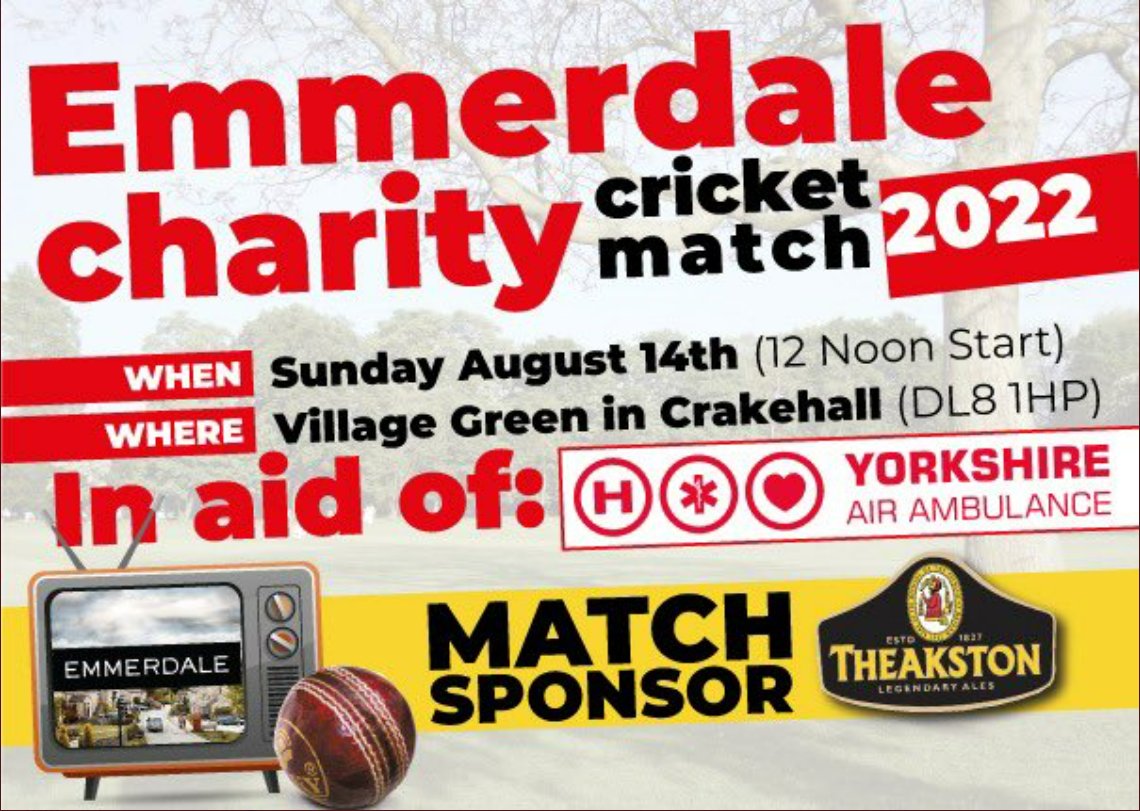 It's just one week until <a href="/CrakehallCC/">Crakehall Cricket Club</a> take on the cast of <a href="/emmerdale/">Emmerdale</a> in their charity cricket match to raise funds for YAA.  We will be at the event with our YAA Promotional Vehicle &amp; would love to see you there!

To find out more visit facebook.com/CrakehallCrick….

#FamilyFun