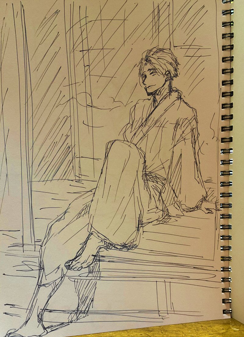 コミックスフェア展、こういうかんじでポーズ集を参考にスケッチブックに練習している絵が展示されている…はず。日替わりでページが違うのかな??
展示するにはあまりにざっくり描いたものですがいいんですか?ってかんじなんですが、少しでもお楽しみいただけたら幸いです。 