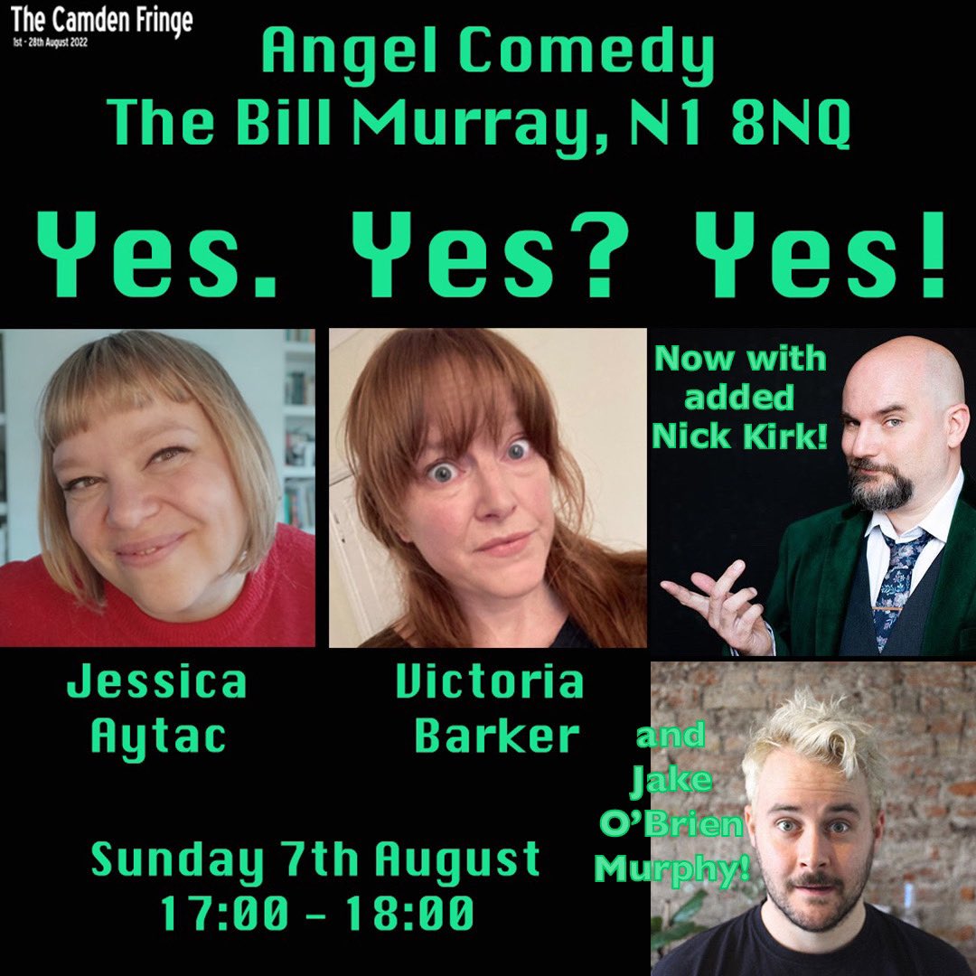 ItsLarkerBout's tweet photo. @itsjenlarner has had to drop out of today’s @CamdenFringe show @billmurraypub due to family covid-related issues. The wonderful @thatbaldyfella and fabulous @JAKEOBRIENMURP3 will be joining @JSpencerAytac and @dr_vjbarker instead! https://t.co/KPrRG9UYbj