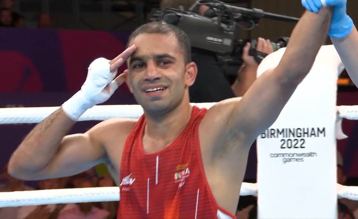 rajnathsingh's tweet image. Talented and hardworking, Amit Panghal has secured the Gold Medal in the Boxing event at the Birmingham Games. His performance has made every Indian happy and proud.