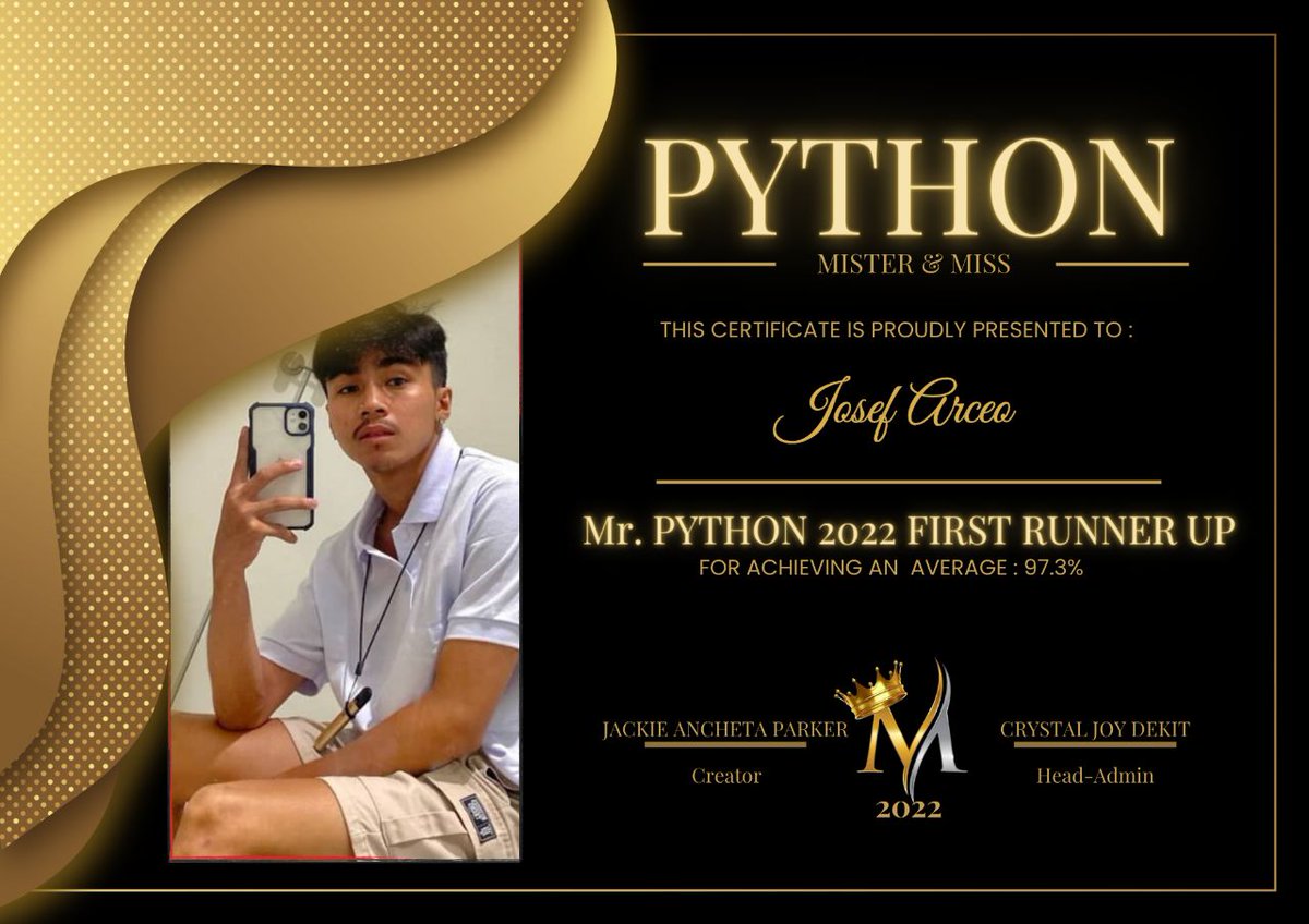 Offcl_Python's tweet photo. ๐๐ฌ๐ญ ๐๐ซ๐๐ง๐ ๐๐จ๐ซ๐จ๐ง๐๐ญ๐ข๐จ๐ง ๐๐ข๐ ๐ก๐ญ ๐๐๐๐
MR. AND MS. PYTHON 1ST RUNNER UP
@Josefarceoooo
@issariesh
CONGRATULATIONS CANDIDATES!!
#MrandMsPython2022
#3rdPython https://t.co/e1UrKyY0bj