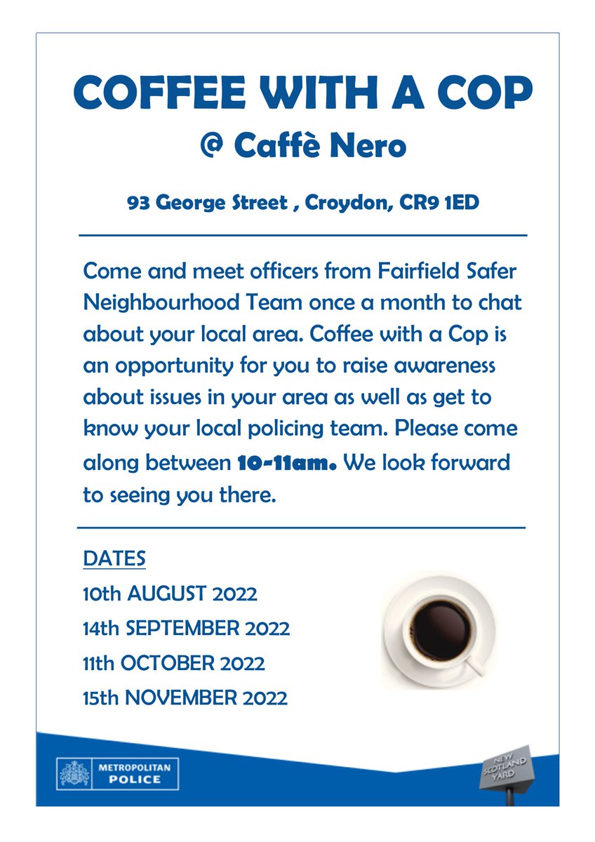 Please see the upcoming dates for coffee with a cop