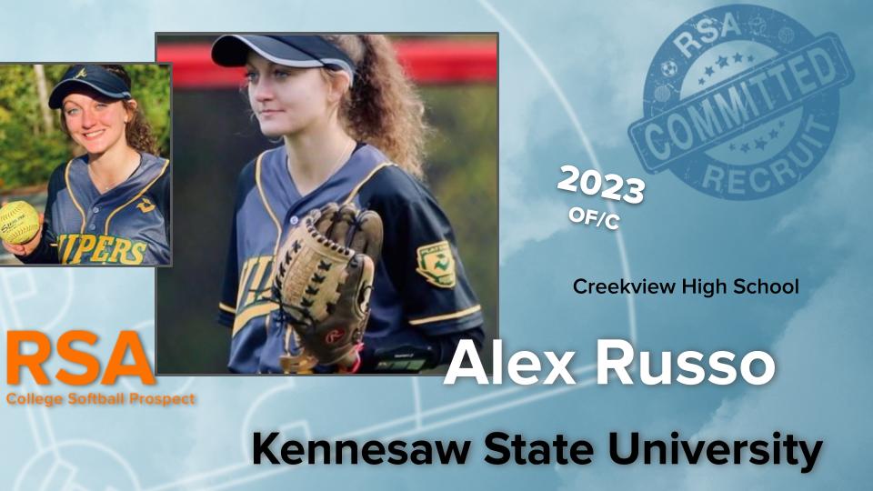 MikeEwingRSA's tweet photo. ***College Commitment Alert***
Congratulations to 2023 #RSAsoftball OF/C @AlexRusso2023 for committing to continue her education and softball career w/ @KSUOwlsSB!!! #RSAscouting #RSAprospects #rsarecruits #rsacommits https://t.co/tJ8OVF4AH0