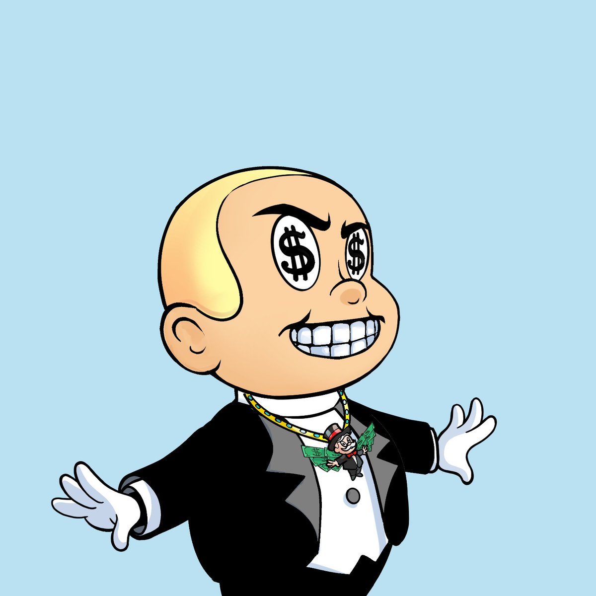 ragstorichienft's tweet photo. Only 5 Richies in the entire #RagstoRichie collection have the @_Jacobandco necklace 🎩

The necklace will be released in September during New York Fashion Week, whoever is holding the NFT at the time of the release will receive the necklace 🎉

Would you wear it? 👀 https://t.co/si6h29pLuF