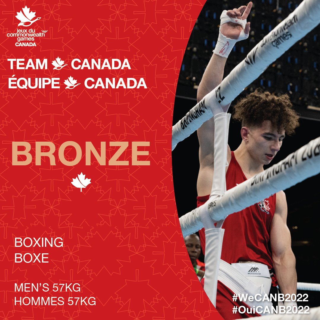 🥉 LE BRONZE POUR #ÉQUIPECANADA 🥉 Une médaille de bronze pour le boxeur canadien ! Keoma-Ali Al Ahmadieh remporte une médaille de bronze chez les hommes 57kg. 💪 #OuiCANB2022 | #B2022 | @boxing_canada