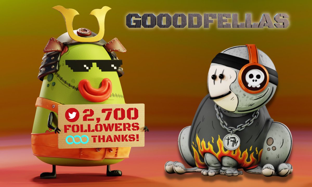 The Gooodfellas journey has only just begun

2700 Twitter followers and counting. 

Thanks for being here with us #BNBChain #NFTCommunity 

#Gooodfellas #Binions #Mfers #MferToads #NFTs
