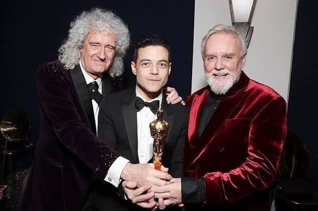 Rami Malek with Brian May and Roger Taylor