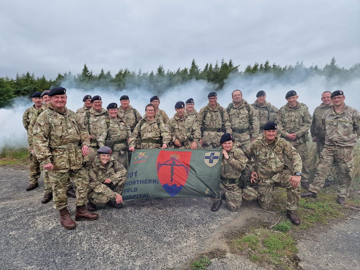 Busy weekend on exercise for @201FdHosp and definitely contributed to #AHPsActive ! Everyone you see here is a healthcare professional or in a supporting role and will be returning to their full time (mostly NHS) jobs tomorrow! Well done team!
