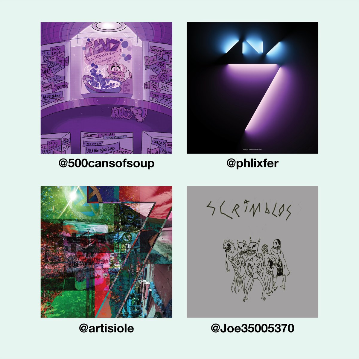 here are all of the cover submissions for #ALLNIGHTER7!

@500cansofsoup 
<a href="/phlixfer/">clover 🍀</a> 
<a href="/artisiole/">ava g</a> 
@Joe35005370