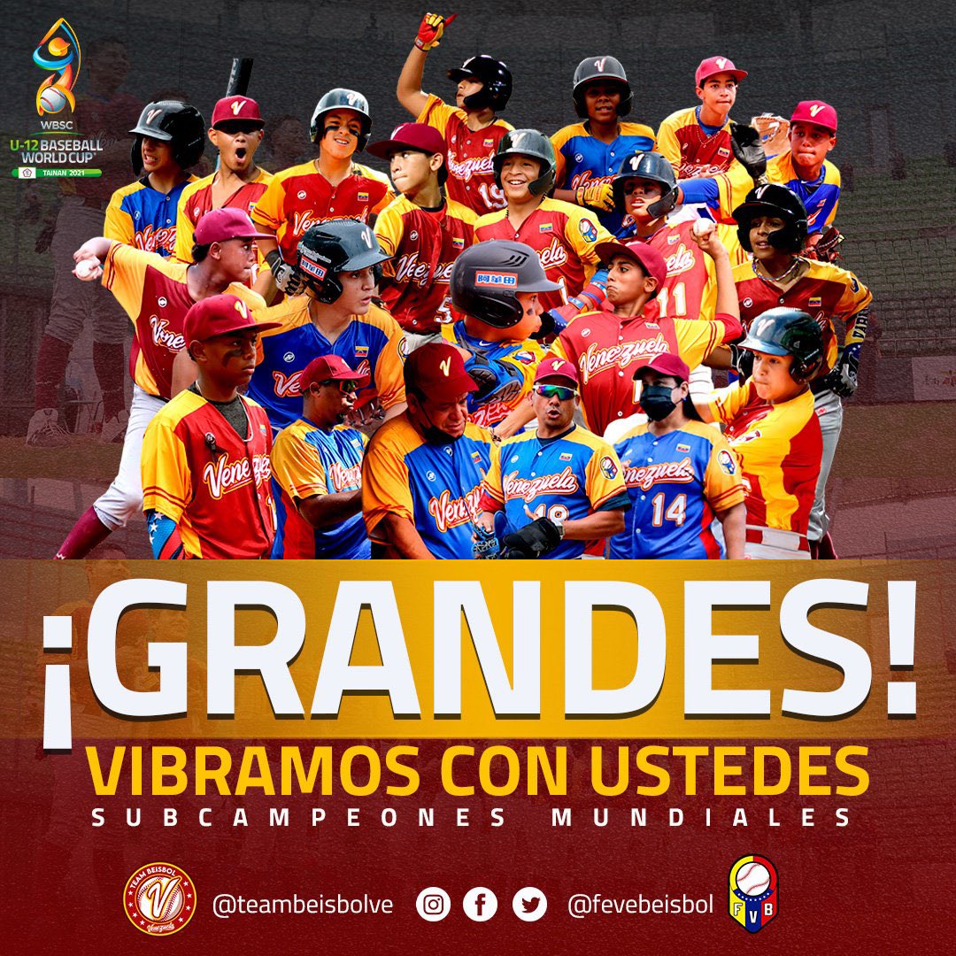 Los chamos del @TeamBeisbolVe se llevaron la medalla de plata 🥈 en el Mundial Sub-12 en Taiwán. 

Hicieron un gran torneo. 

¡Felicidades, chamos! 

#U12WorldCup | #ElExtrabase⚾️🇻🇪