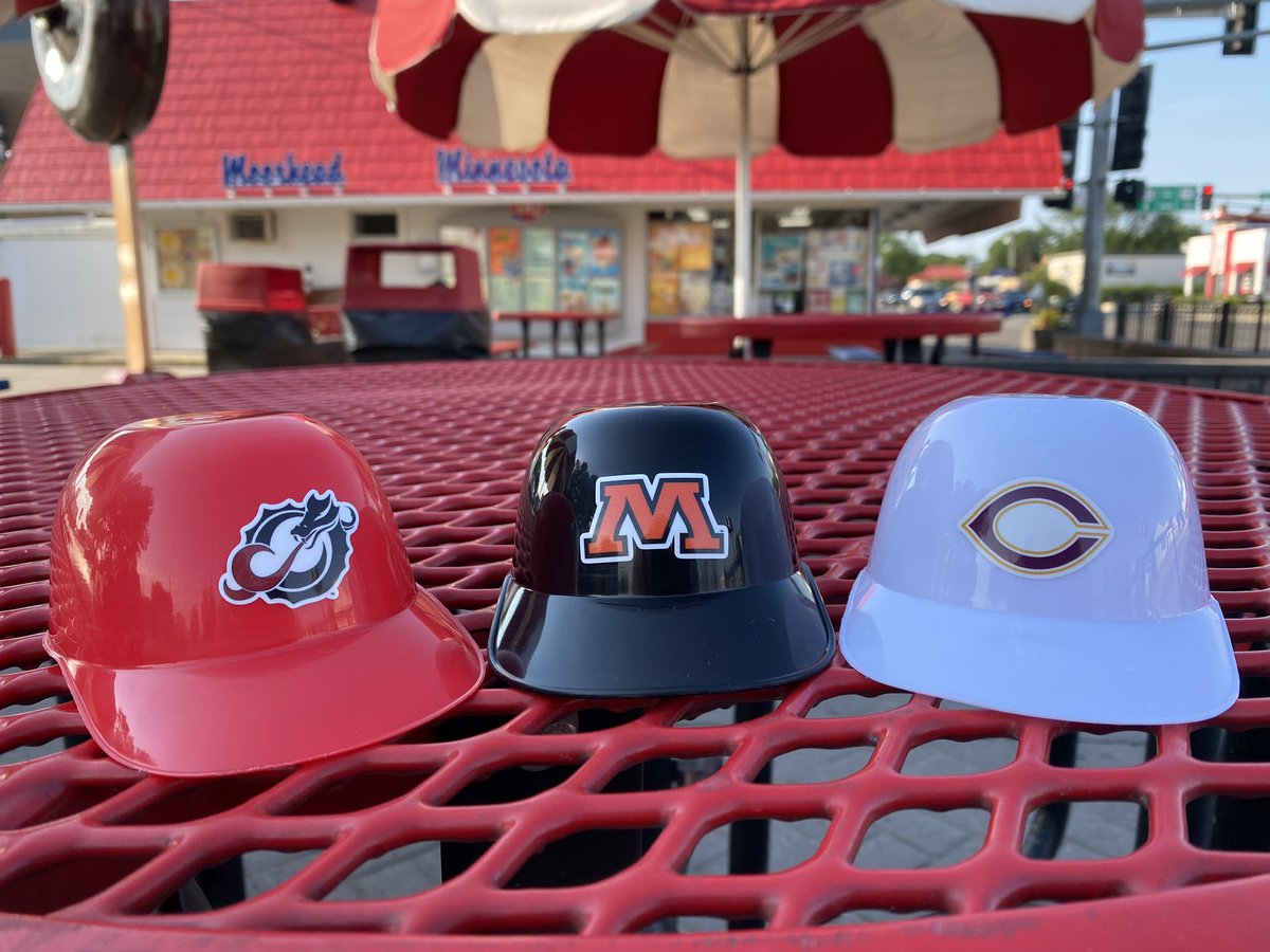 Moorhead Spud History, Concordia College, and Minnesota State University Moorhead are partnering with the downtown Moorhead Dairy Queen.  Starting the week of August 15th order a small sundae and ask to have it served in one of these baseball helmets. Limited quantities.