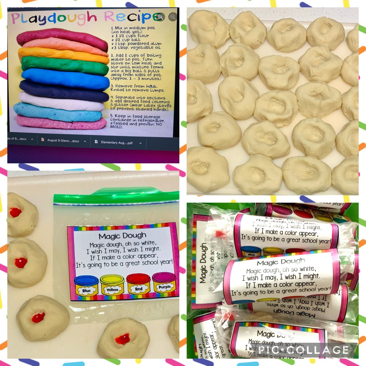 I made magic play dough for my students’ first day of class! I plan to read a book then we all knead our white dough to have colors appear magically! We will play a 4 corners game with the color of our play dough afterward to get to know each other. #1LISD #cox_comets