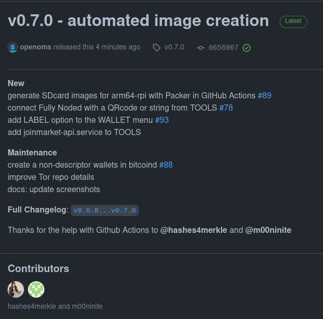 openoms's tweet photo. #JoininBox v0.7.0 is released
https://t.co/HjWi4niRm6
* new, automatically generated SDcard image for the RPi4&3 https://t.co/ipQMmBnkud
* connect @FullyNoded with a QRcode to the @joinmarket API
* add custom labels to addresses
H/t @deverickapollo for kicking off the CI action https://t.co/wynuaVOtiU